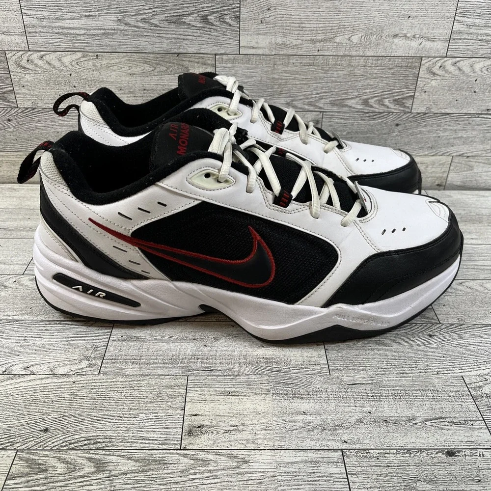 Nike Air Monarch IV White Black Red Athletic Shoes 416355-101 Men Size‎ 13